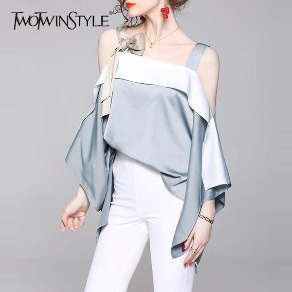 

galcaur sexy off beek womens tops и блузки свободные косой шеи flrare рукава женщин рубашки мода одежда 2020 летних, White