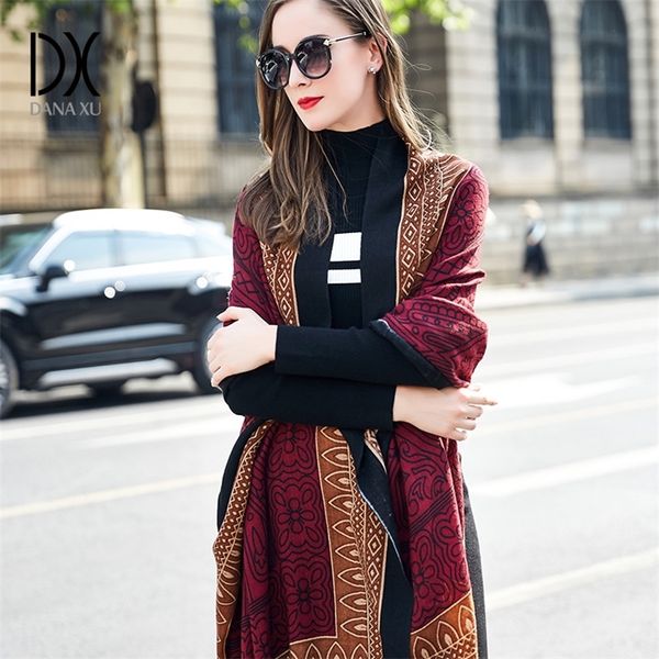 

european autumn winter women fashion blanket scarf female cashmere pashmina wool scarf shawl warm thick scarves cape wraps 201214, Black