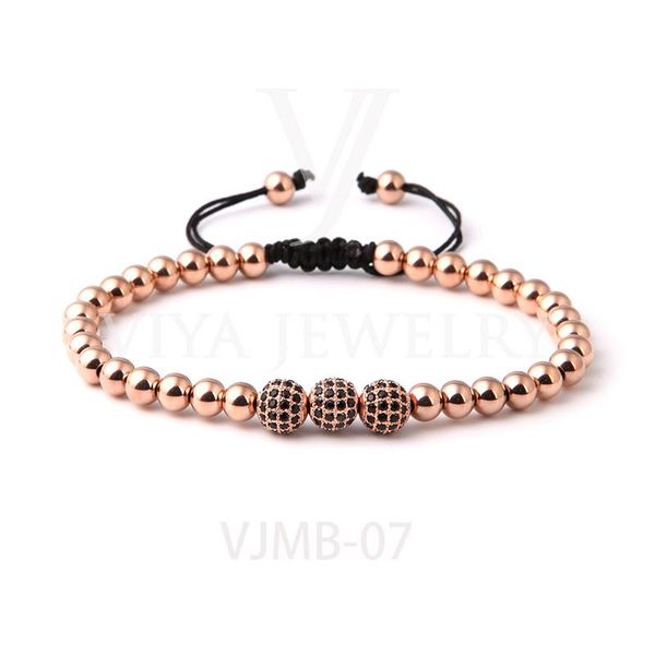 

beaded, strands rose gold beads bracelet fashion luxury men's with pave setting black cz braiding