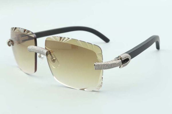 

2021 style cutting lens micro-paved diamonds sunglasses 3524020, black wooden temples glasses, size: 58-18-135 mm, White;black