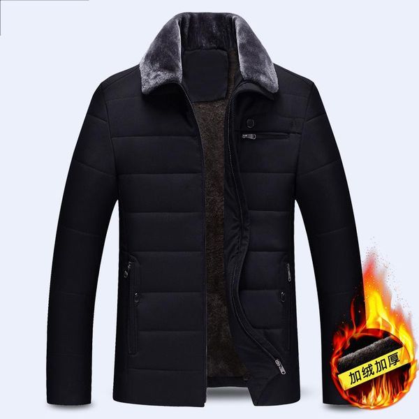 

new men's winter jacket thicken parkas male plus velvet warm padded jackets outerwear casual middle-aged cotton-padded jacket1, Black