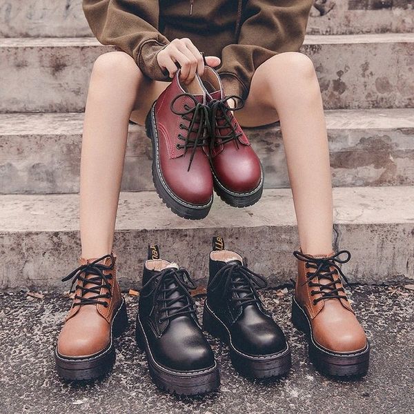 

women boots lace up platform ankle boots women shoes winter for booties motorcycle female warm fur snow t4z7#, Black