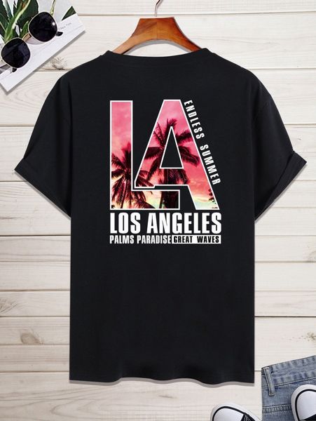 

men palm tree & letter graphic tee m2yq#, White;black