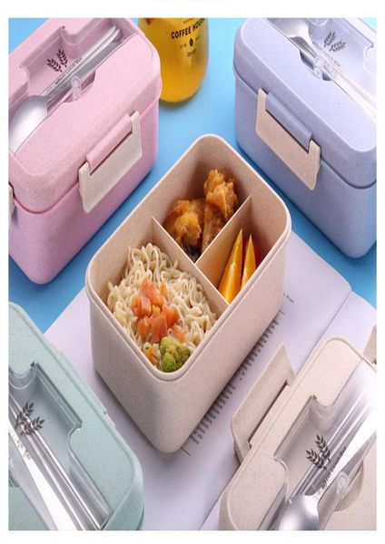 

1.1l microwave lunch box wheat straw dinnerware food storage container children kids school office portable bento box bbyjba