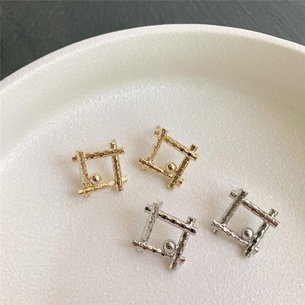 

aomu new korean geometric cross square hollow small ball metal simple personality stud earrings for women party jewelry gifts, Golden;silver