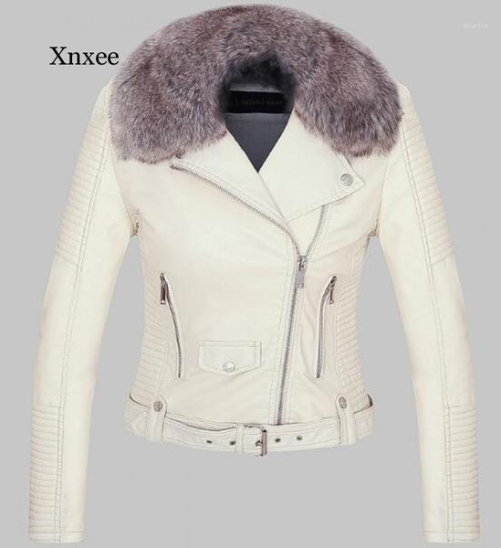 

women's leather & faux 2021 fashion women winter warm jackets with fur collar belt lady black pink motorcycle biker outerwear coats1