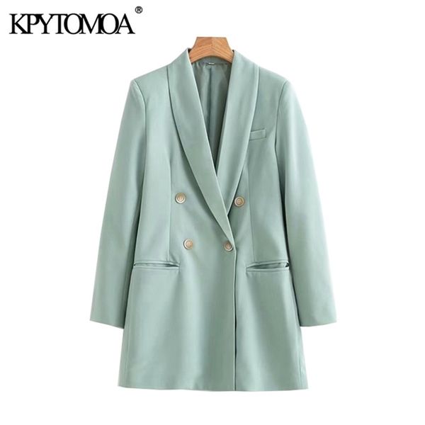 KPytomoa Mulheres Moda Escritório Desgaste Duplo Breasted Blazers Casaco Vintage Manga Longa Loose Fitting Feminino Outerwear CHIC Tops LJ200824