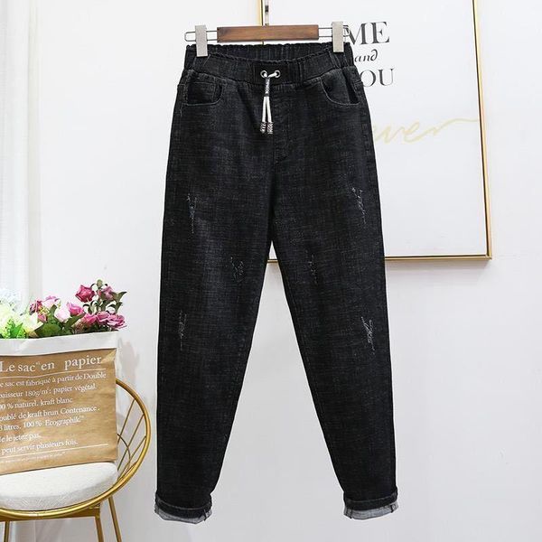 

new plus size jeans women's loose fashion slimming harem pants elastic high waist stretch pants, Blue