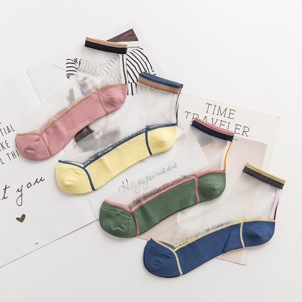 

salina spring, summer and autumn mix colours bottom cross stripe card silk women's socks mid-tube socks nylon cotton ultra-thin1, Black;white