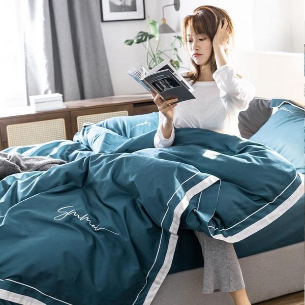 

luxury style 60s long stapled cotton 4pcs duvet cover bed sheet pillowcases solid peacock blue dark green pink yellow grey1
