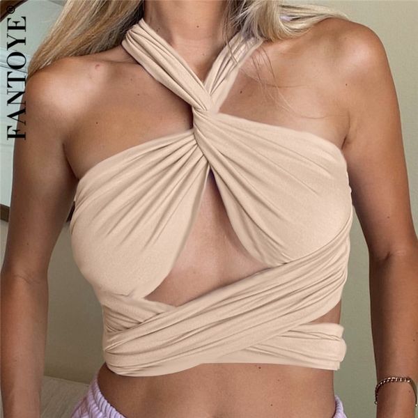 

fantoye bandage crop camis women 2021 summer new solid strapless cross-up tank femme partywear fashion cropped c0129, Black;gray