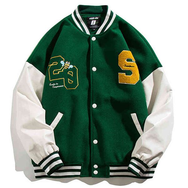 

high street varsity jackets men embroidered compass patchwork green baseball jacket vintage oversized coat klein blue, Black;brown