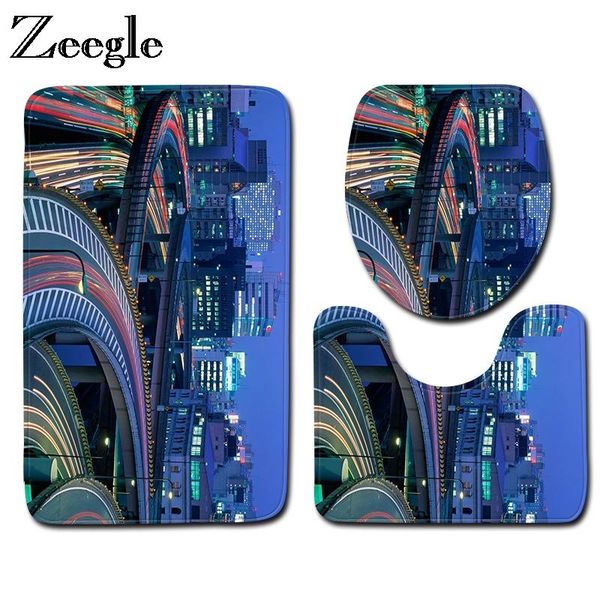 

bath mats zeegle city view printed 3pcs/set bathroom carpet non-slip floor toilet lid cover absorbent rugs