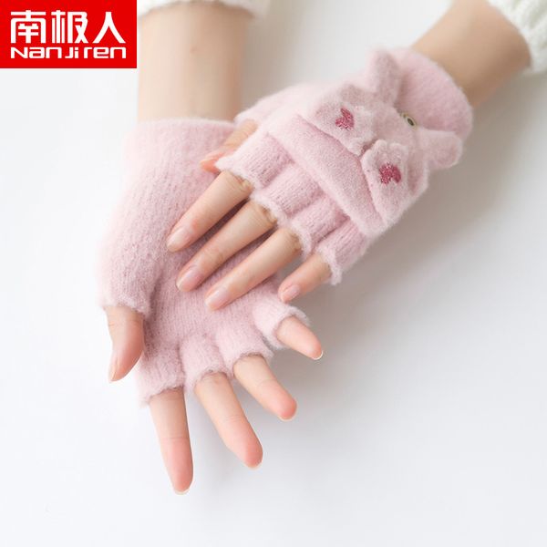 

antarctic lovely ears half finger gloves ladies autumn winter students write warm, sweet and thickened