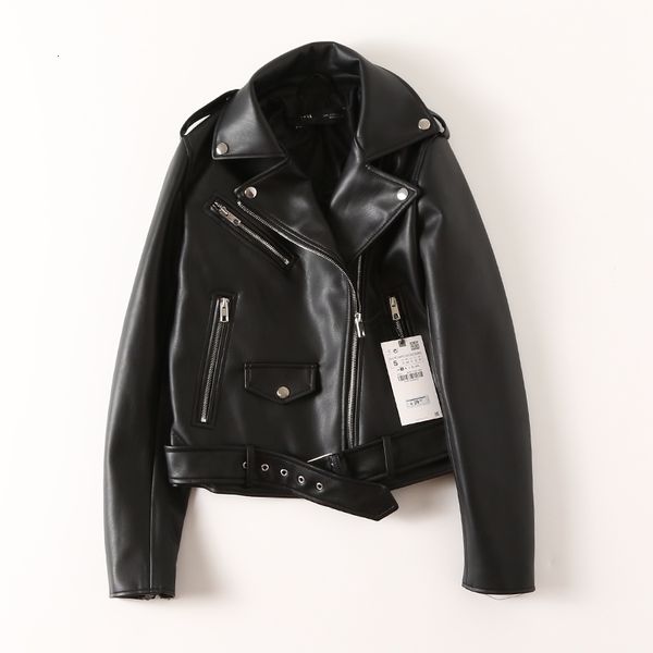 

2021 new spring female pu leather jacket lady outwear casual street 7iij, Black