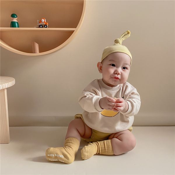 

milancel 2020 baby boy clothing set fruit print sweatshirts solid bloomers and hat 3 pcs toddler girls clothes lj201223, White