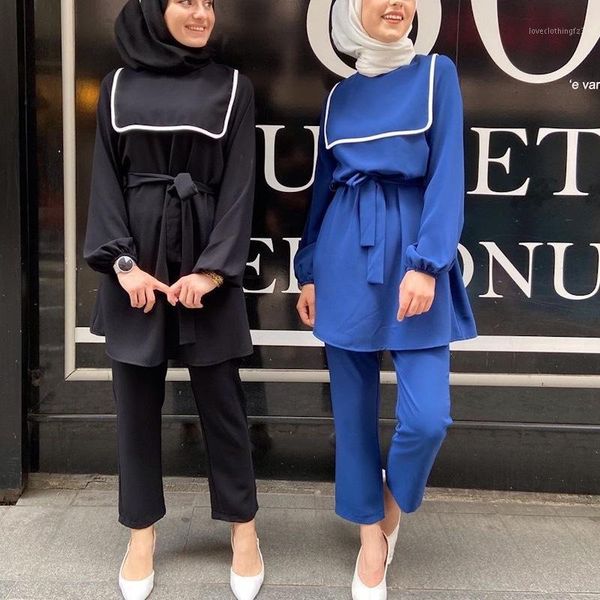

two piece dress wepbel arab muslim long sleeve + pants 2 outfits for women dubai clothes middle east fashion set1, White
