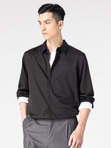 

men solid button front shirt without tee w7h5#, White;black