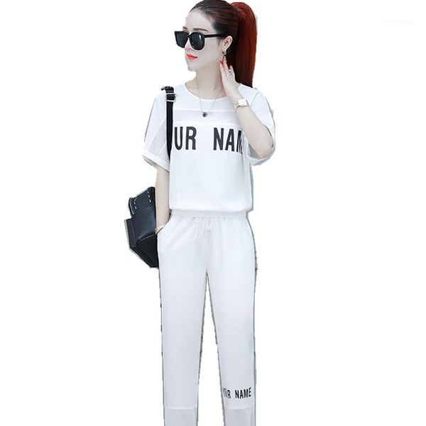 

2020 stylish clothes white sporting suit female 2 piece set spring large size clothing for women leisure women clothing 091