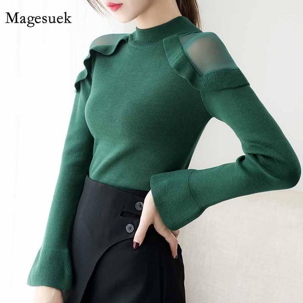 

women's sweaters flare sleeve korean slim fit turtleneck women fashion off shoulder women's sweater 2021 autumn pull femme 6387 95, White;black