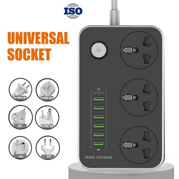 ISO Universal-Steckdosenleiste, tragbarer Streifenstecker-Adapter, 6 USB-Anschlüsse, US/UK/EU, multifunktionale Smart-Home-Elektronik VTKY2053