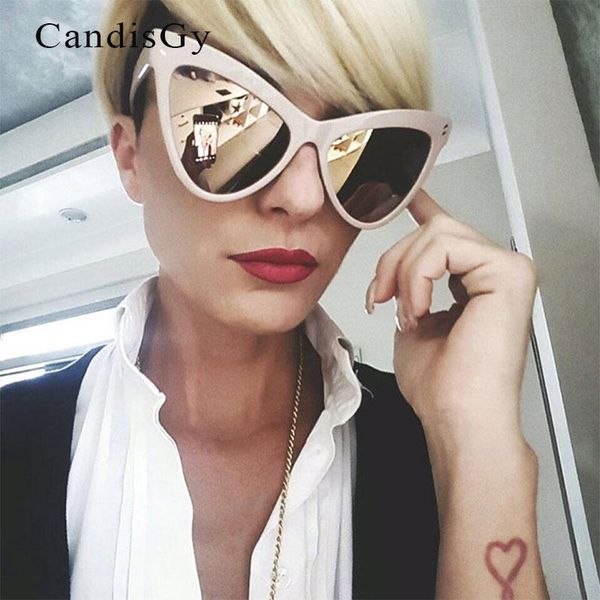 

sunglasses luxury beige gold women brand designer leopard cateye lady flat lens fashion sun glasses, White;black