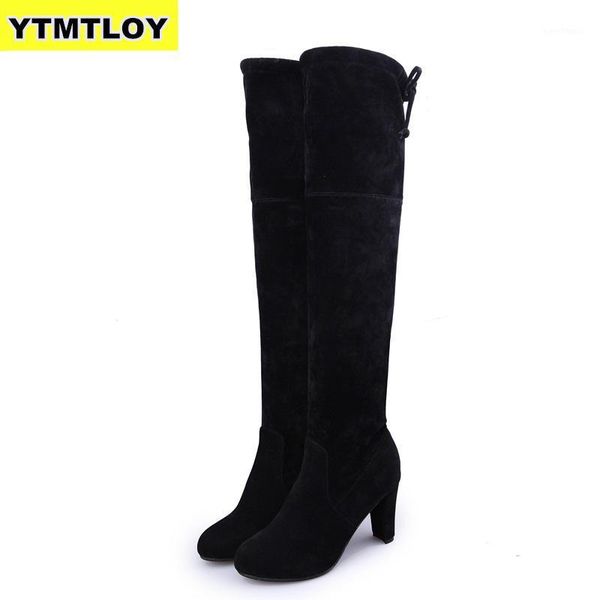 

size 35-43 women boot faux suede over the knee boots lace up high heels shoes woman female slim thigh botas thigh boots1, Black