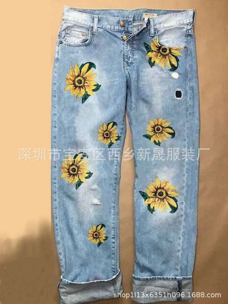 

selling fashion women's printed skinny jeans pants, Blue