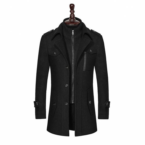 

men's wool & blends nice tide winter coat slim fit jackets fashion outerwear warm man casual jacket overcoat pea plus size m-xxxl, Black