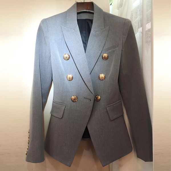 

high street new fashion 2020 stylish blazer jacket women's lion gold buttons double breasted career blazer outer wear lj201021, White;black