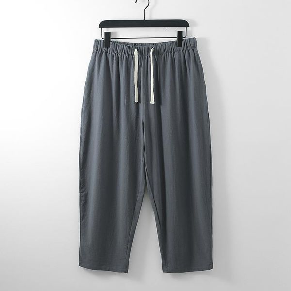 

men's summer linen pants 2020 large size 5xl ankle length loose straight bloomer big 6xl plus size clothing male linen trousers, Black