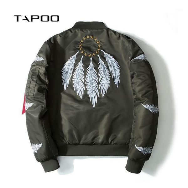 

new brand trend men's bomber jacket feather printed star embroidery flight jackets pilot jacket coat men plus size 5xl1, Black;brown
