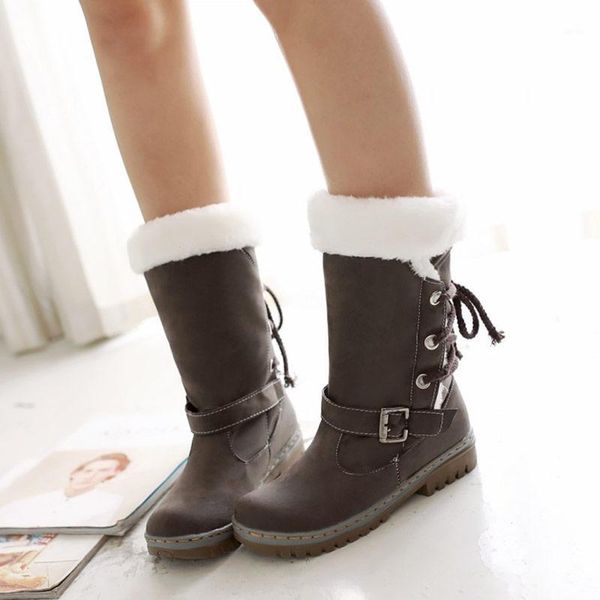 

boots ladies shoes women 2021 fashion warm snow buckle match solid woman winter female long1, Black