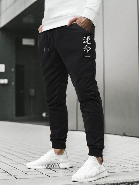 

men chinese letter graphic drawstring waist sweatpants d6u0#, Black