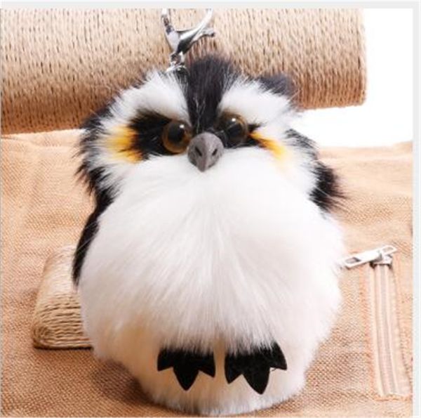 

cute fluffy owl keychain & pendant women 15cm girls ring holder faux bunny rabbit fur pompoms key chains for handbag, Silver