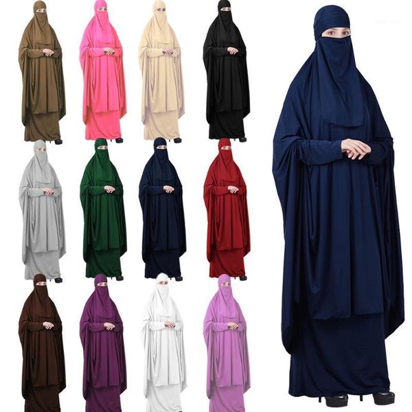 

3 piece islamic muslim prayer garment women hijab abaya niqab burqa jilbab veil full cover dress overhead robe kaftan khimar1, Red