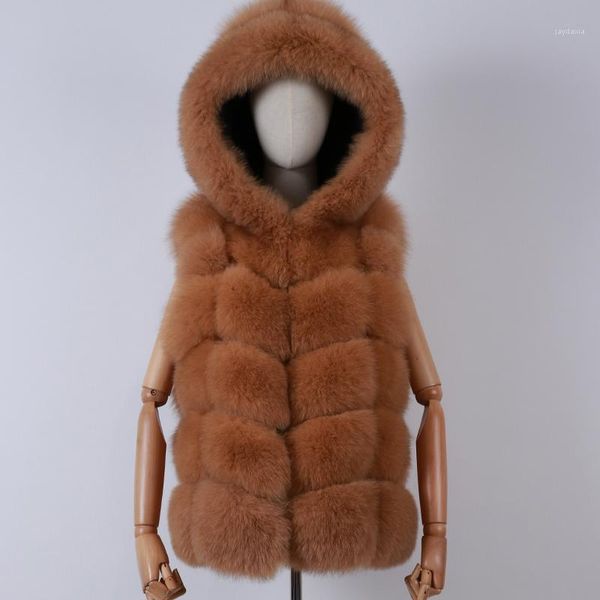 

gilet ladies natural women fur real vest hooded1, Black