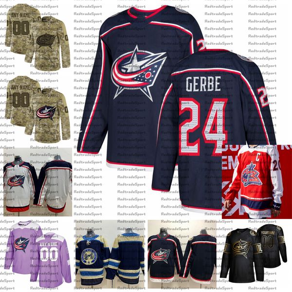 

2021 reverse retro customize #24 nathan gerbe columbus blue jackets jerseys golden edition camo veterans day fights cancer hockey jersey, Black;red