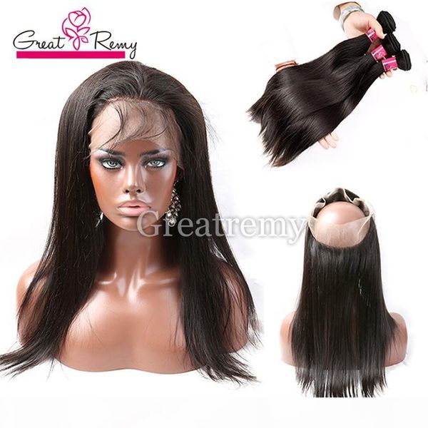 

brazilian hair 3 bundles and 360 lace frontal with baby hair for full head greatremy brazilian human hair with 360 lace frontal, Black;brown