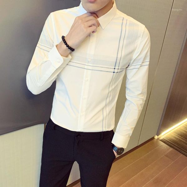 

men's shirt 2020 spring new handsome slim solid color casual long sleeve shirt youth personality fashion trend men's wear1, White;black