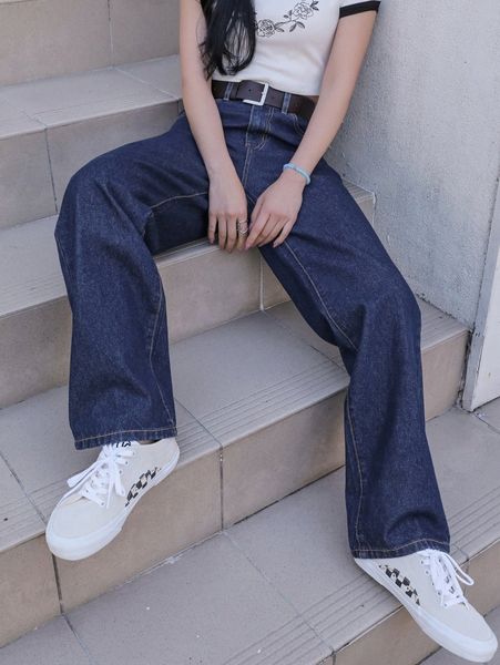 

dazy solid boyfriend jeans without belt r6h2#, Blue