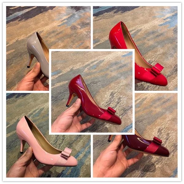 

2021 7.5cm 7clour women brand red bottom high heels patent leather pointy toe dress shoes shallow mouth red bottom wedding shoes, Black
