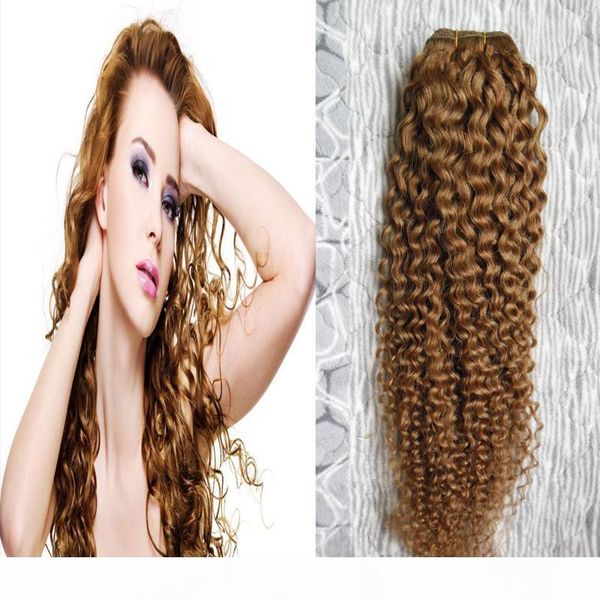 

honey blonde mongolian afro kinky curly hair weave bundles 100g honey blond non-remy human hair weaving, Black