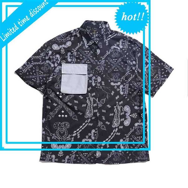 

flower full printed short-sleeved male hip hop loose casual shirt streetwear oversize summer tees, White;black