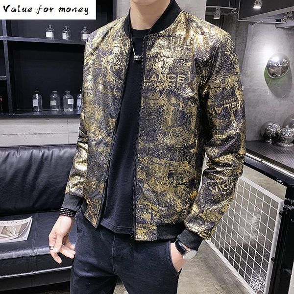 

luxury gold black print party jacket 2021 spring new jacquard bomber jackets men clothes outfit club bar coat men casaca hombre, Black;brown