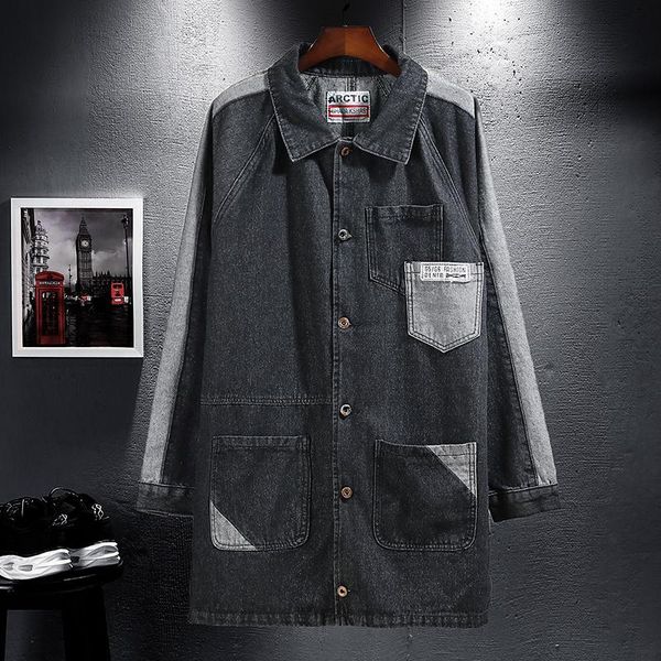 

2020 new men denim jackets men coat long section fashion trench coat brand casual fit overcoat jacket outerwear size m-5xl, Black;brown