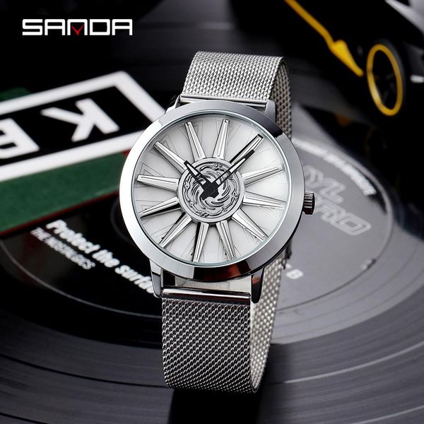 

men car rim hub watch fashion sport waterproof quartz wrist watch grid strap wheel rotating dial watches man relogio masculino wmtlyf, Silver