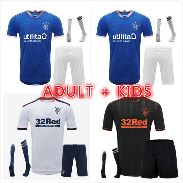 

kids kit 2020 glasgow rangers fc gerrard soccer jerseys 2020-2021 glasgow rangers defoe dauis home away 3rd football shirts, Black;yellow
