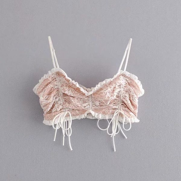 

vintage chic lace ruffles camis women drawstrings adjustable straps elegant ladies chic camisole, White