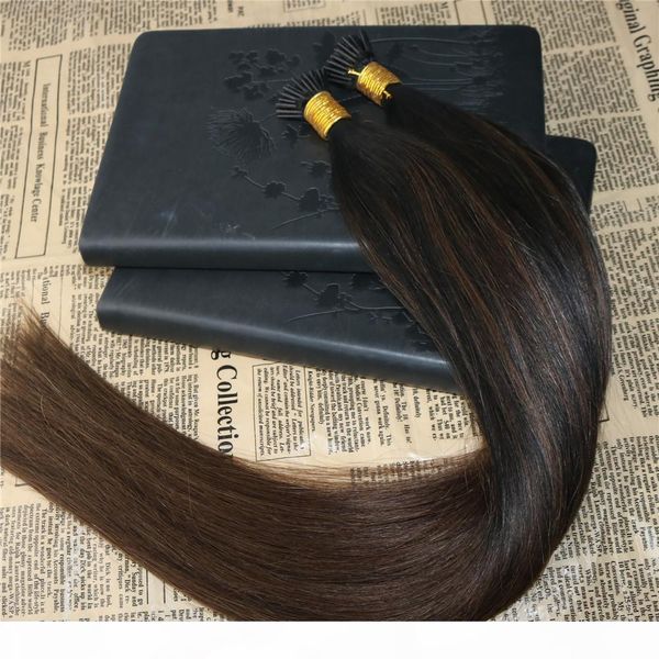 

ombre human hair extensions i tip hair balayage #2 fading to #5 keratin tipped human hair extensions pre bonded i tip 1g str, Black